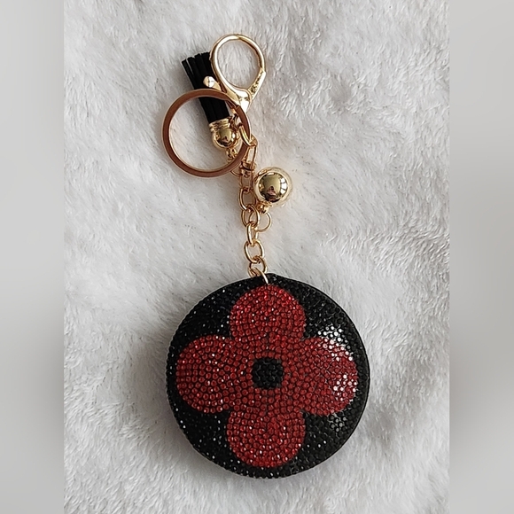 Accessories - Black and Red Floral Poppy Keychain Luxury Bag Charm